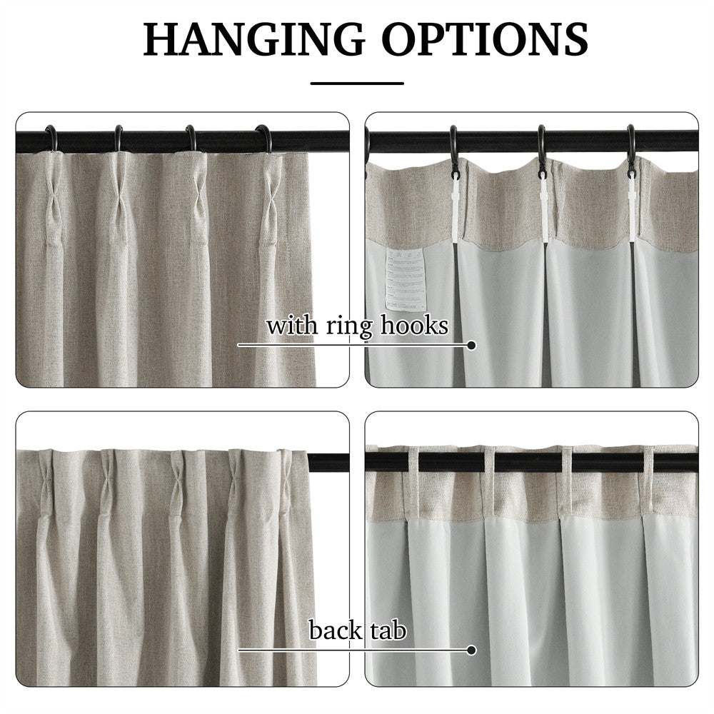 Faux Linen Pinch Pleat 100% Blackout Curtains#color_natural