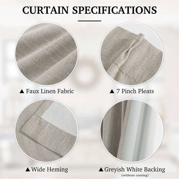 Faux Linen Pinch Pleat 100% Blackout Curtains#color_natural