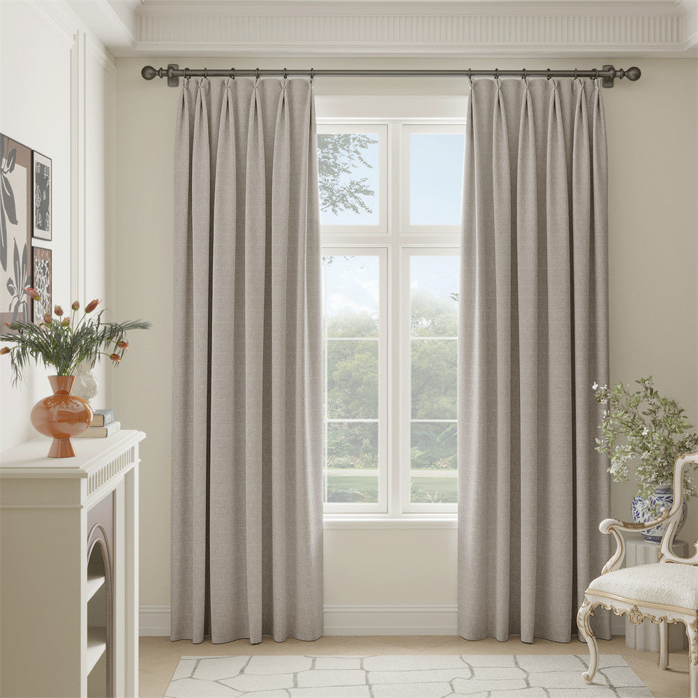 Faux Linen Pinch Pleat 100% Blackout Curtains#color_natural
