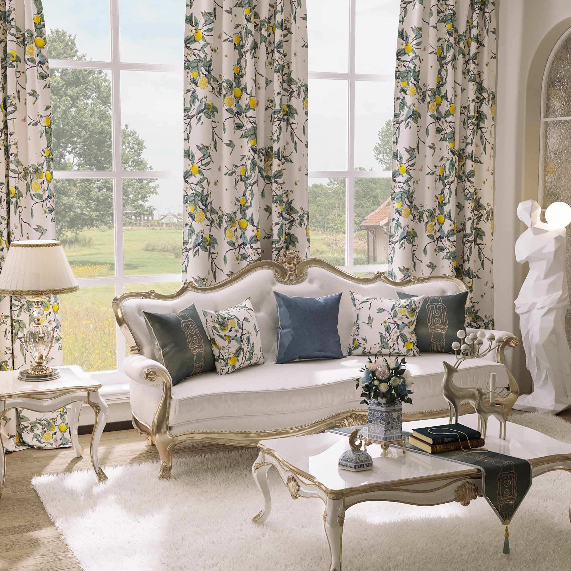 Lemon Hummingbird Patterned Vintage Curtains#color_blush-pink