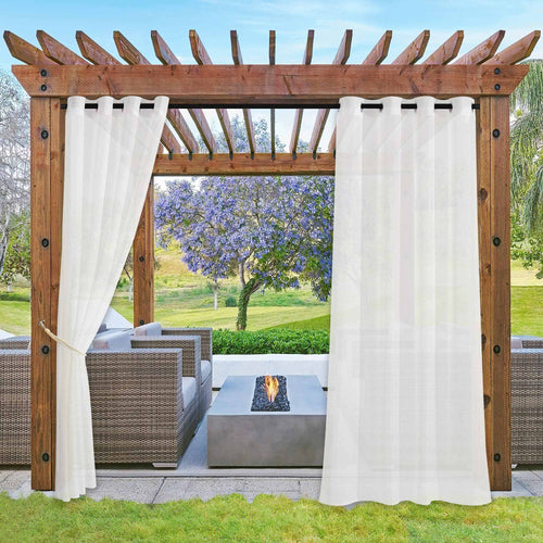 Waterproof Sheer Outdoor Curtains#color_ivory