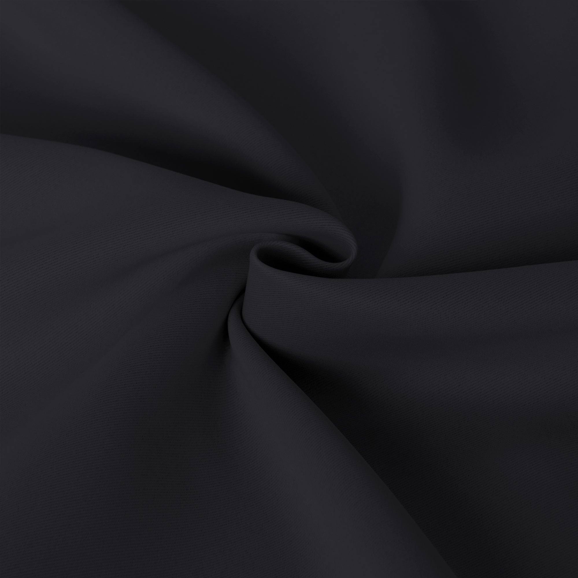 Close-up of black blackout curtain fabric, highlighting its thick, textured material and deep color.