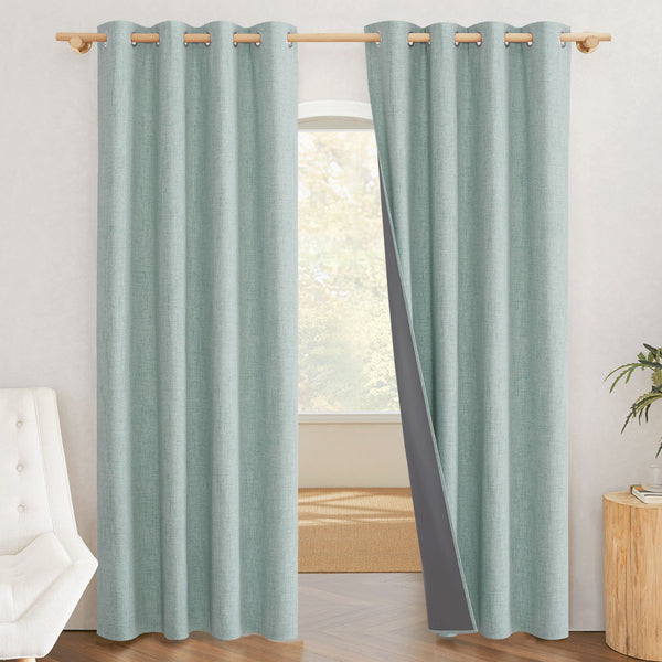 100% Blackout Linen Curtains#color_seafoam-green