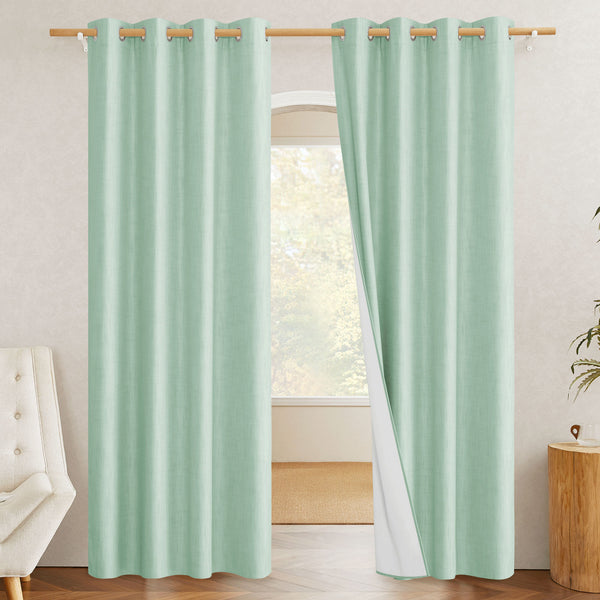 100% Blackout Linen Curtains#color_mint-green