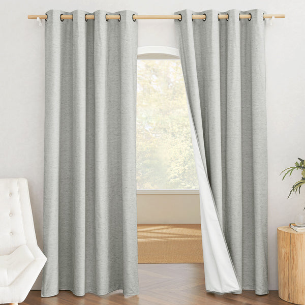 100% Blackout Linen Curtains#color_black