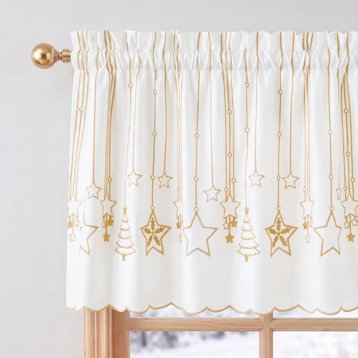 NICETOWN Santa Claus Christmas Rustic Valance for Windows, 52Wx24L, 1PC