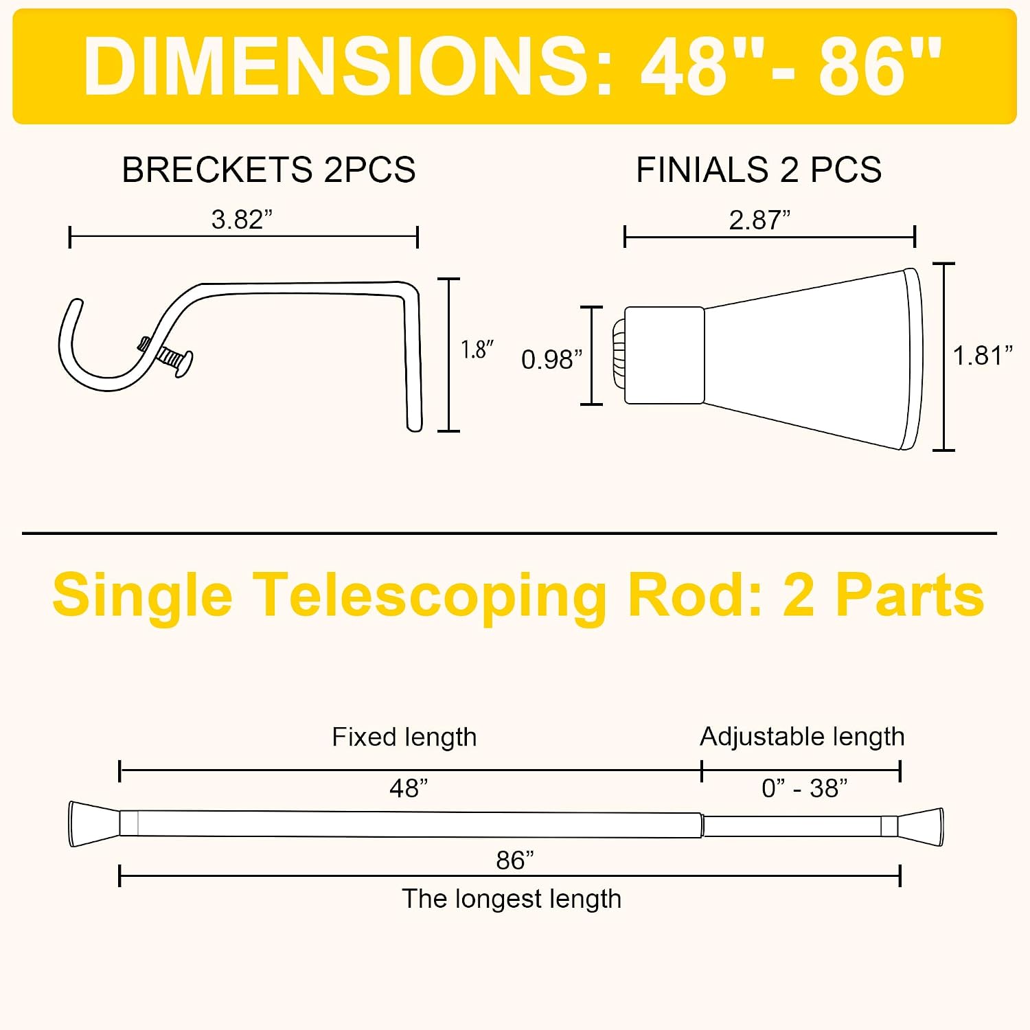 Curtain Rod with Wooden Taper Ends