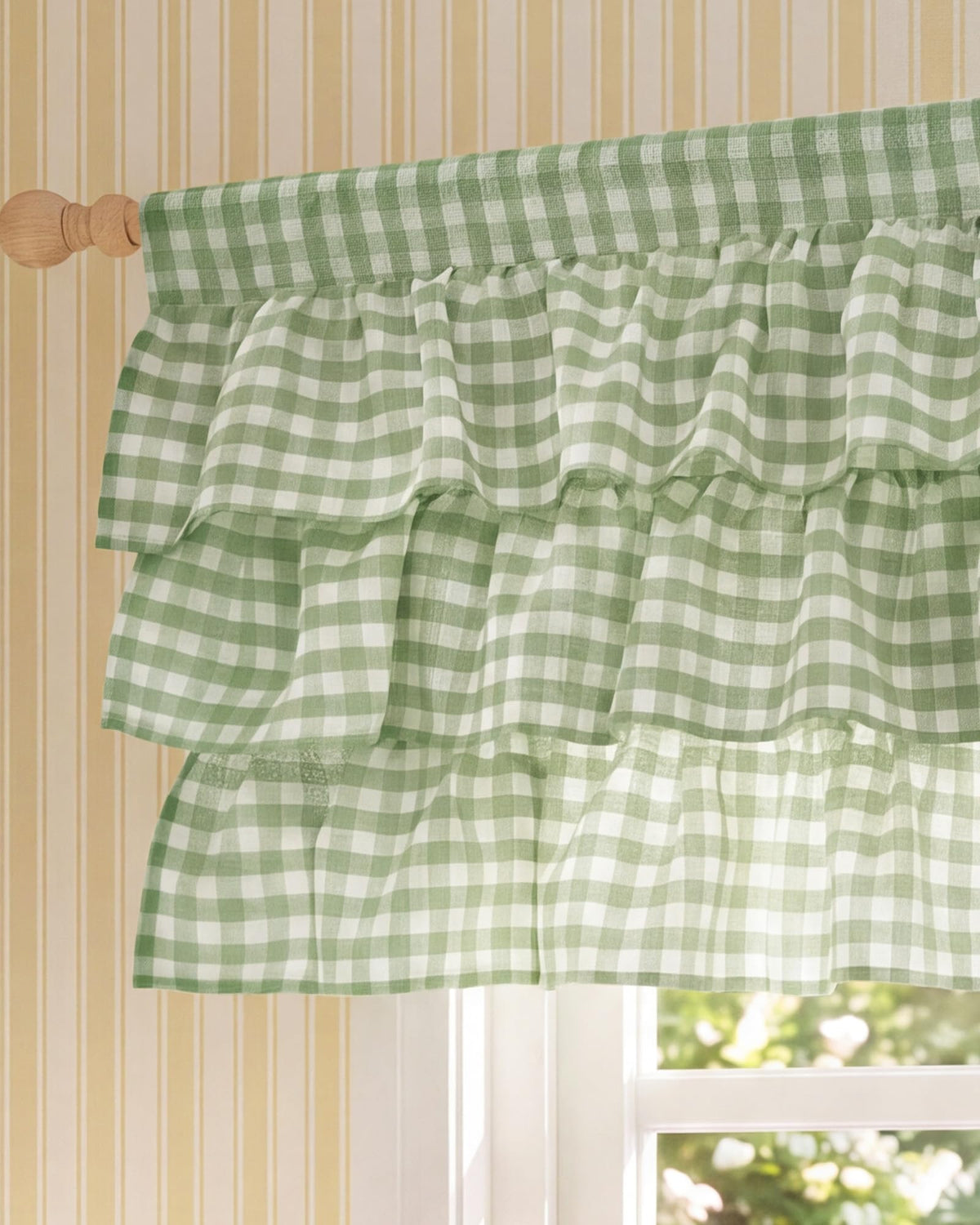 NICETOWN Taupe Linen Ruffle Gingham Plaid Valances for Windows, 1 Panel