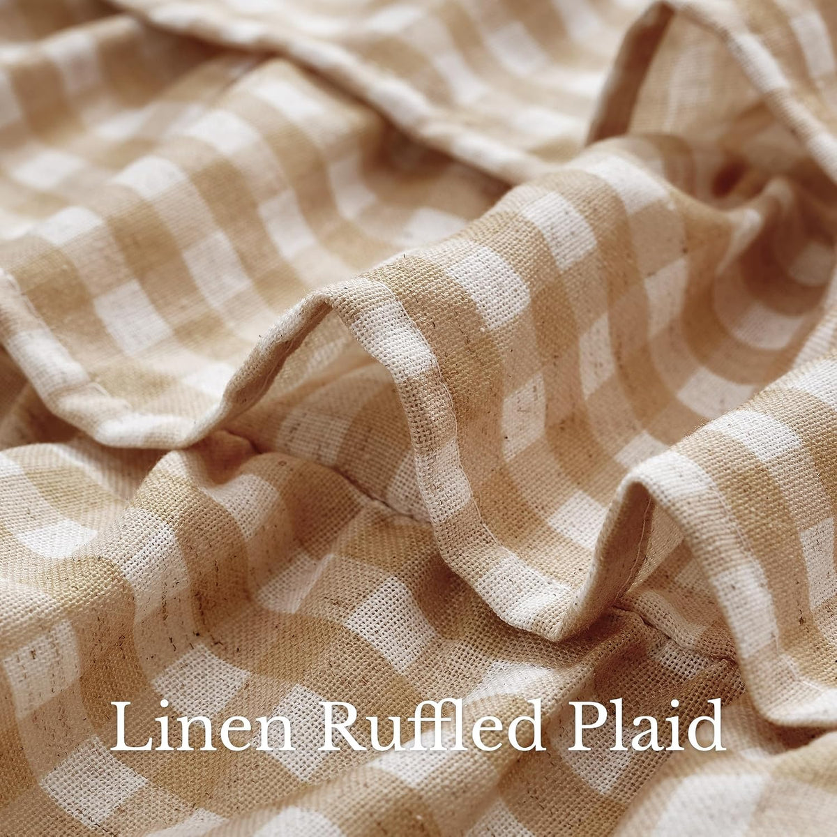 NICETOWN Taupe Linen Ruffle Gingham Plaid Valances for Windows, 1 Panel