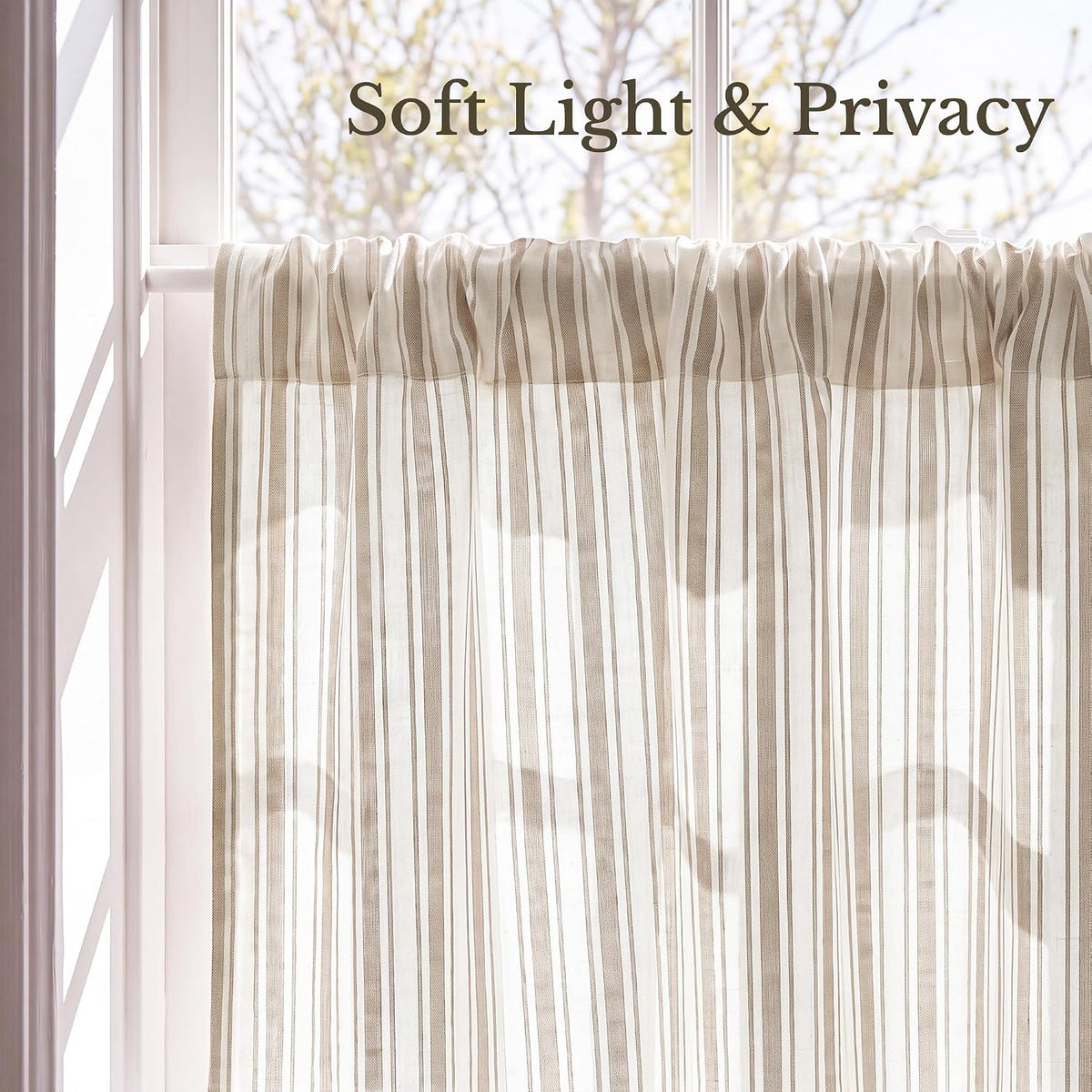 NICETOWN Beige Linen Striped Cafe Curtains 24 inches Long for Window