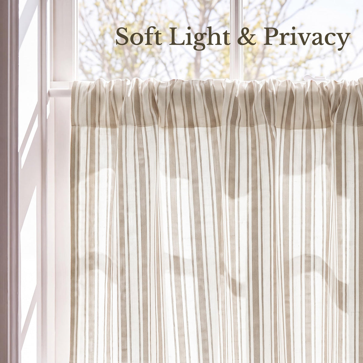 NICETOWN Beige Linen Striped Cafe Curtains 24 inches Long for Window