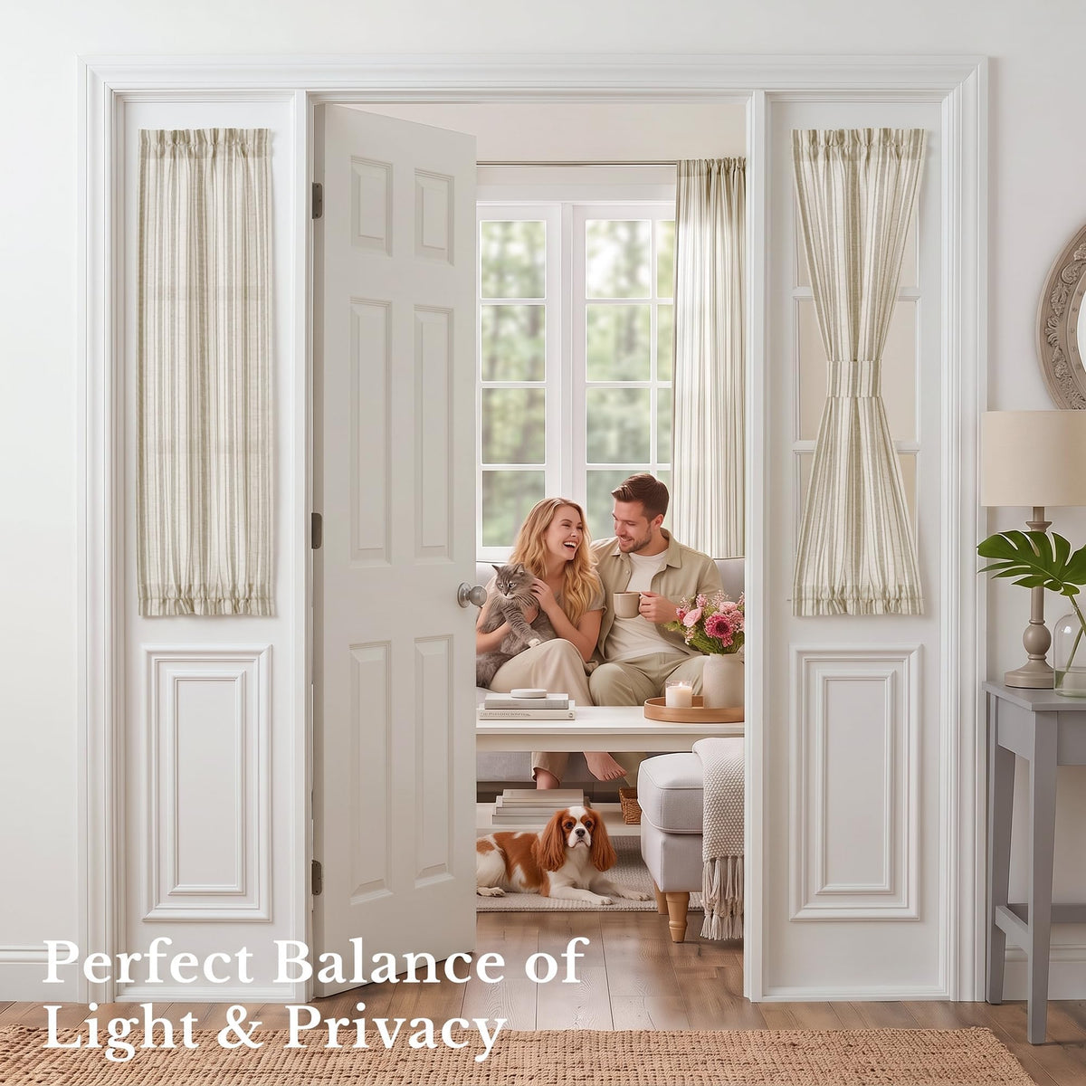 NICETOWN Linen Pin Stripe French Door Curtain Panel for Window Covering