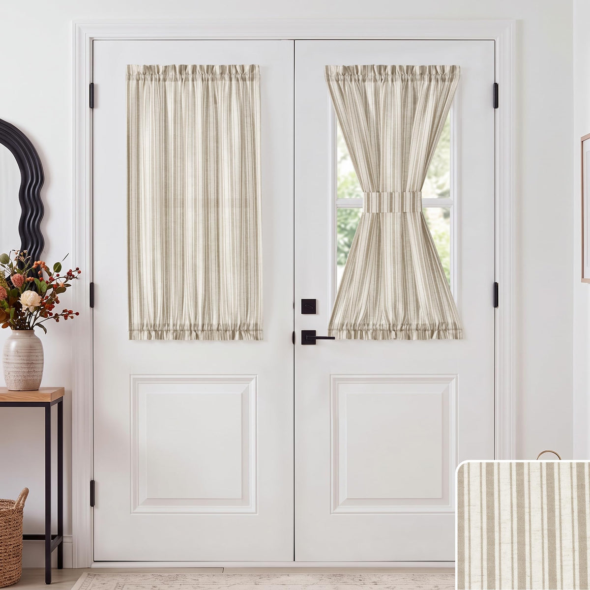 NICETOWN Linen Pin Stripe French Door Curtain Panel for Window Covering