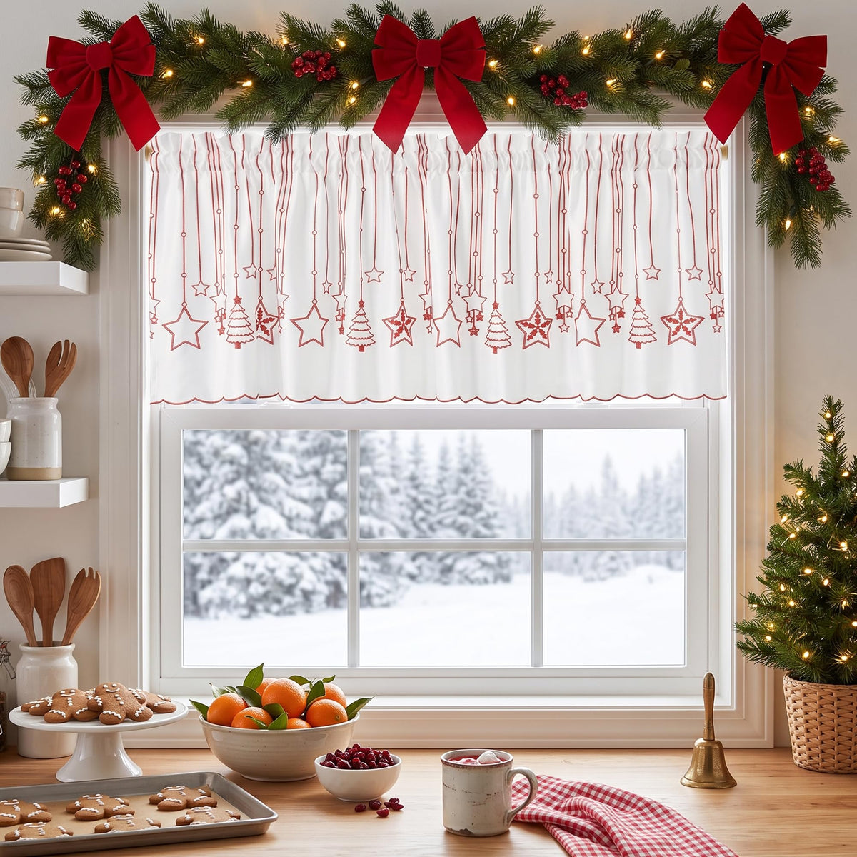 NICETOWN Santa Claus Christmas Rustic Valance for Windows, 52Wx24L, 1PC