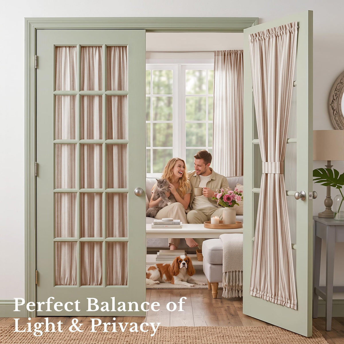 NICETOWN Linen Pin Stripe French Door Curtain Panel for Window Covering
