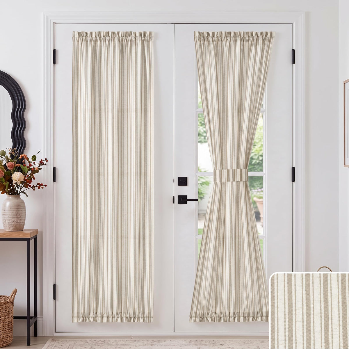 NICETOWN Linen Pin Stripe French Door Curtain Panel for Window Covering
