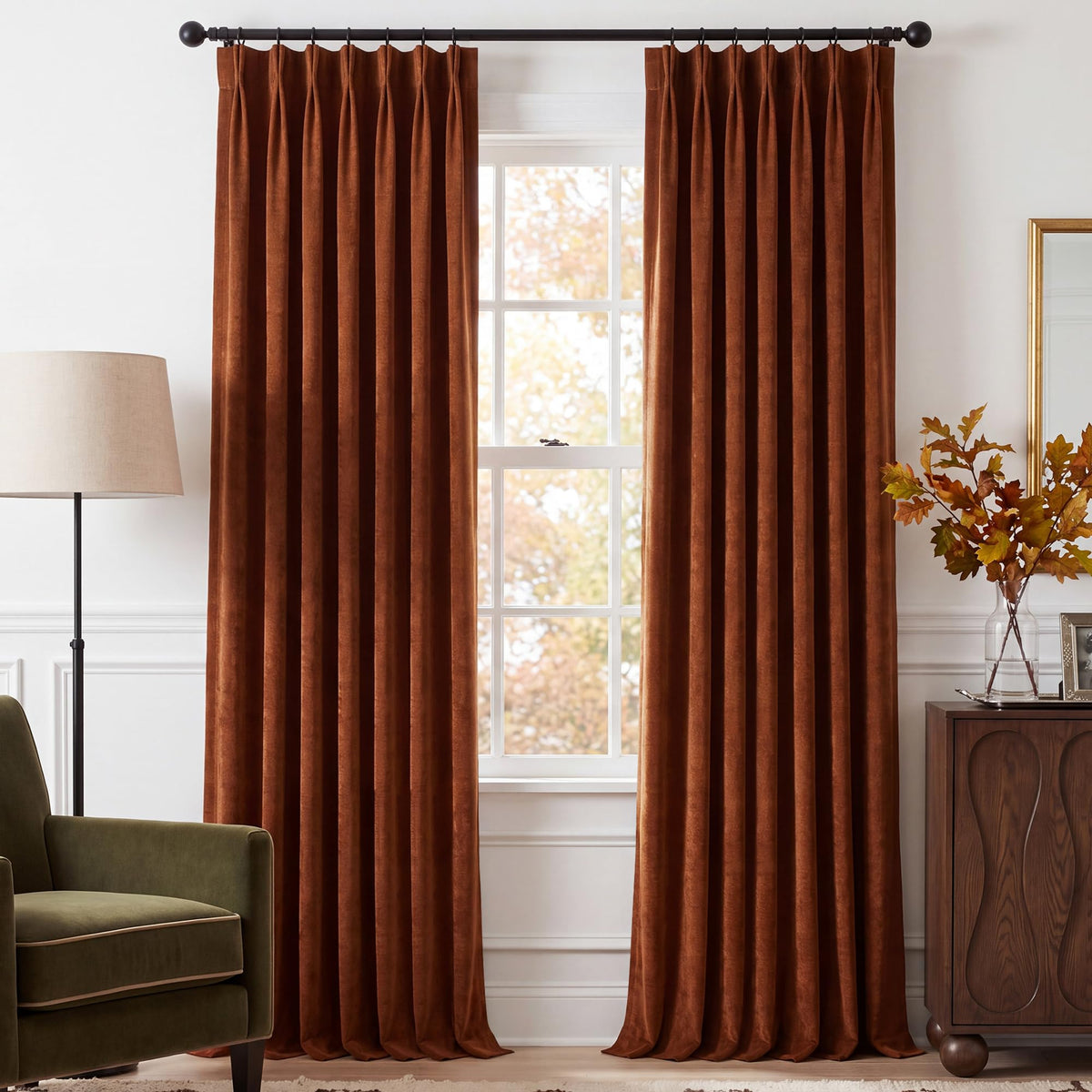 NICETOWN Pinch Pleated Blackout Curtains 84 Inch Long, Red Terracotta