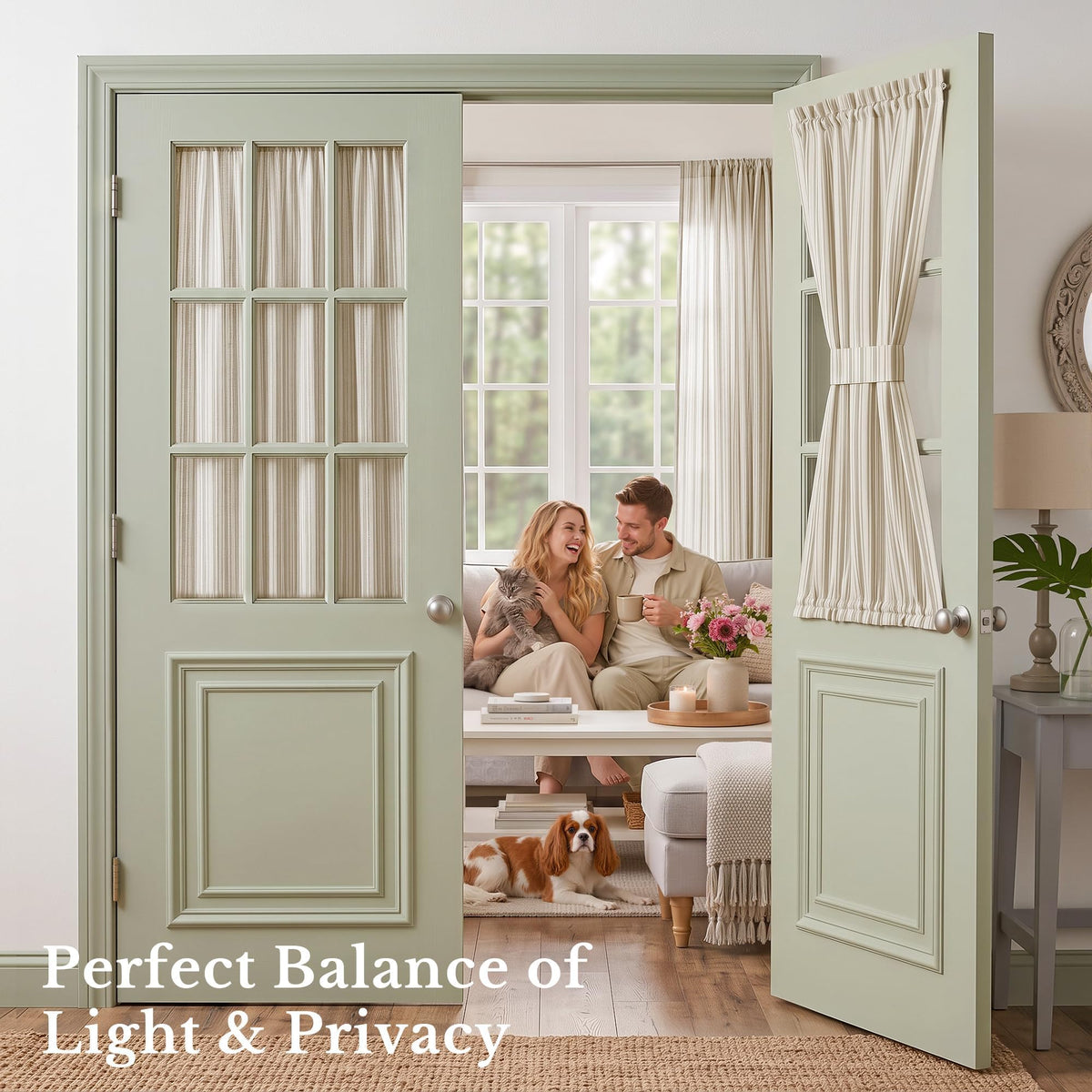 NICETOWN Linen Pin Stripe French Door Curtain Panel for Window Covering
