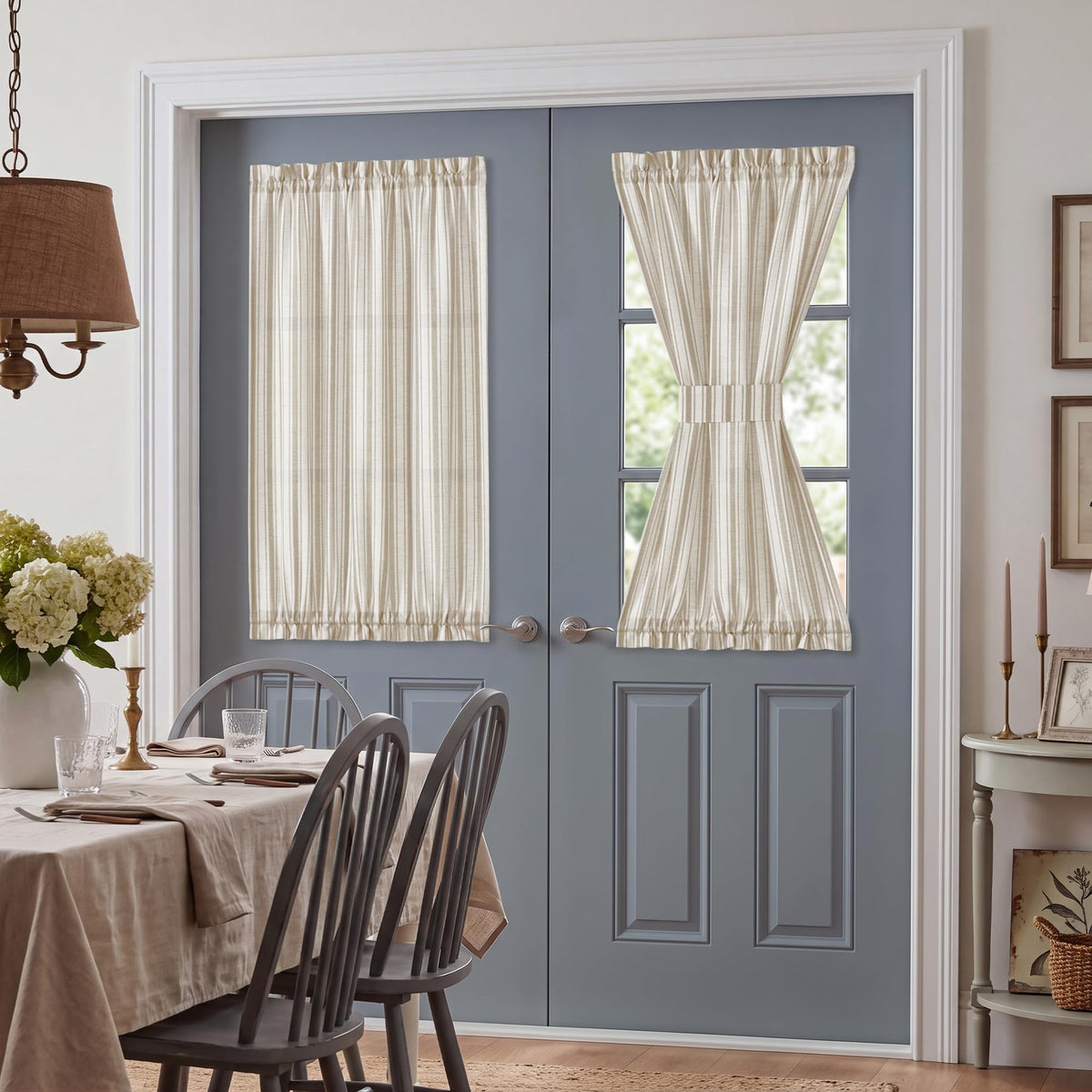 NICETOWN Linen Pin Stripe French Door Curtain Panel for Window Covering