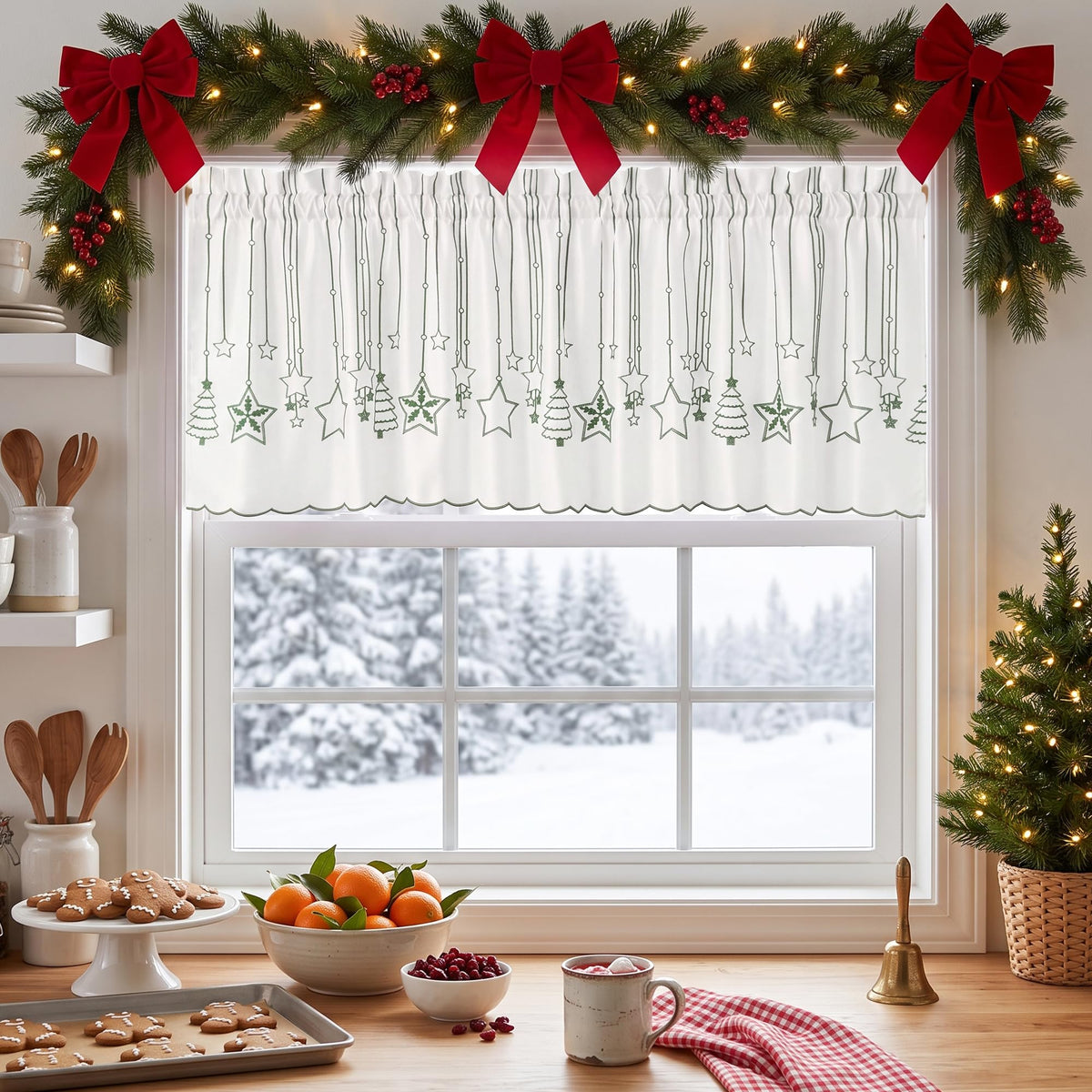 NICETOWN Santa Claus Christmas Rustic Valance for Windows, 52Wx24L, 1PC
