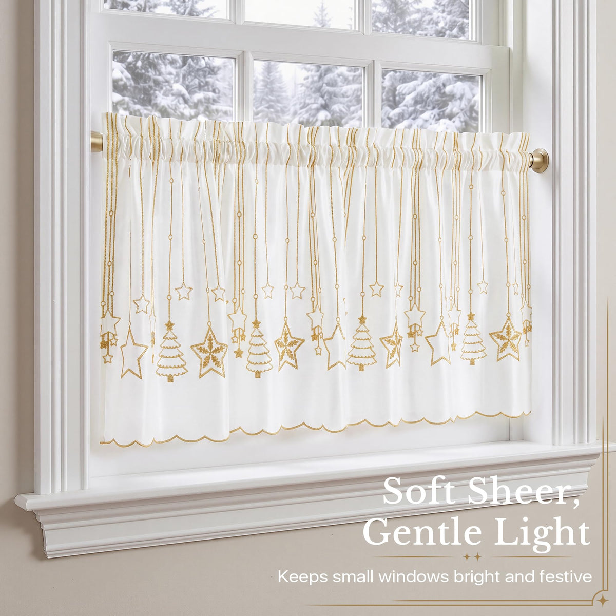 NICETOWN Santa Claus Christmas Rustic Valance for Windows, 52Wx24L, 1PC