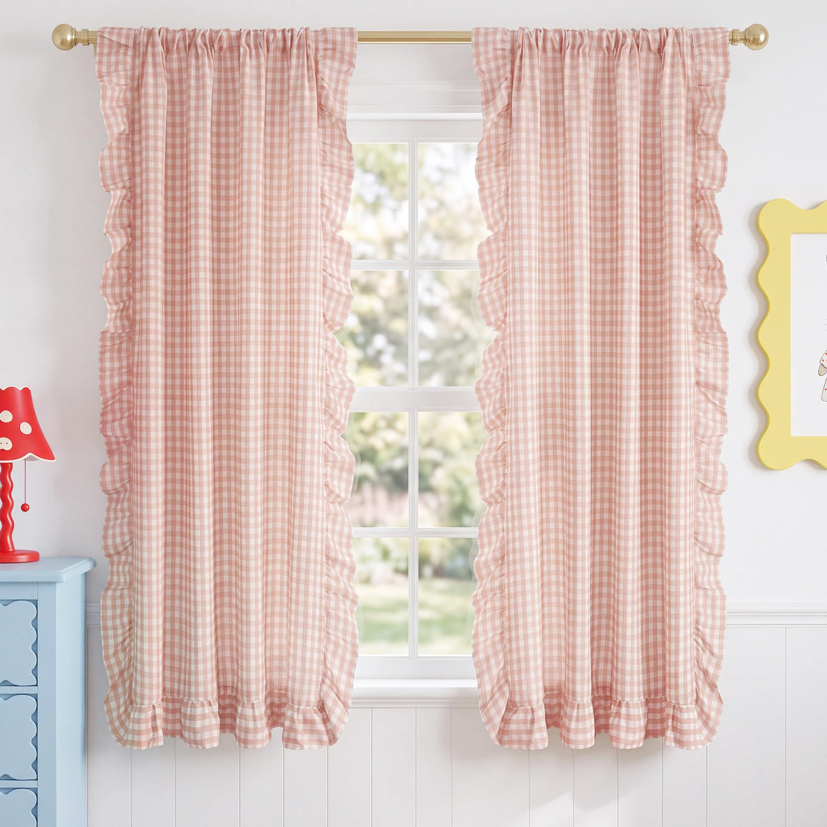NICETOWN Ruffle Pink Curtains for Girls Room 84" Long, 2 Panels, W40xL84