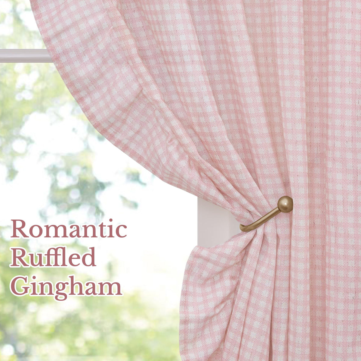 NICETOWN Sage Green Buffalo Plaid Ruffle Curtains 84 Inches Long for Bedroom, Privacy Linen Sheer Rococo Shabby Chic Window Gingham Drapes for Living Room, Rod Pocket, 40" W x 84" L, 2 Panels