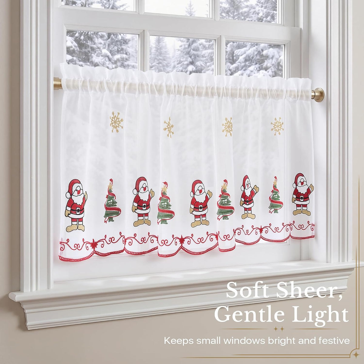 NICETOWN Santa Claus Christmas Rustic Valance for Windows, 52Wx24L, 1PC