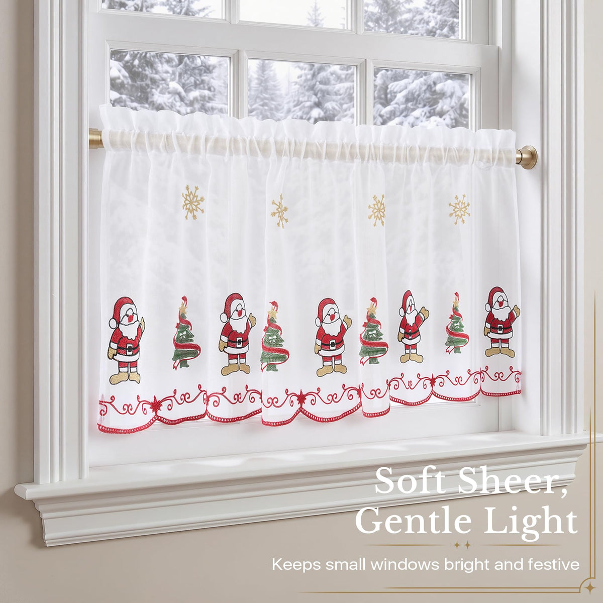 NICETOWN Santa Claus Christmas Rustic Valance for Windows, 52Wx24L, 1PC