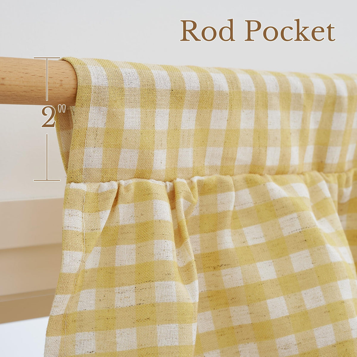 NICETOWN Taupe Linen Ruffle Gingham Plaid Valances for Windows, 1 Panel