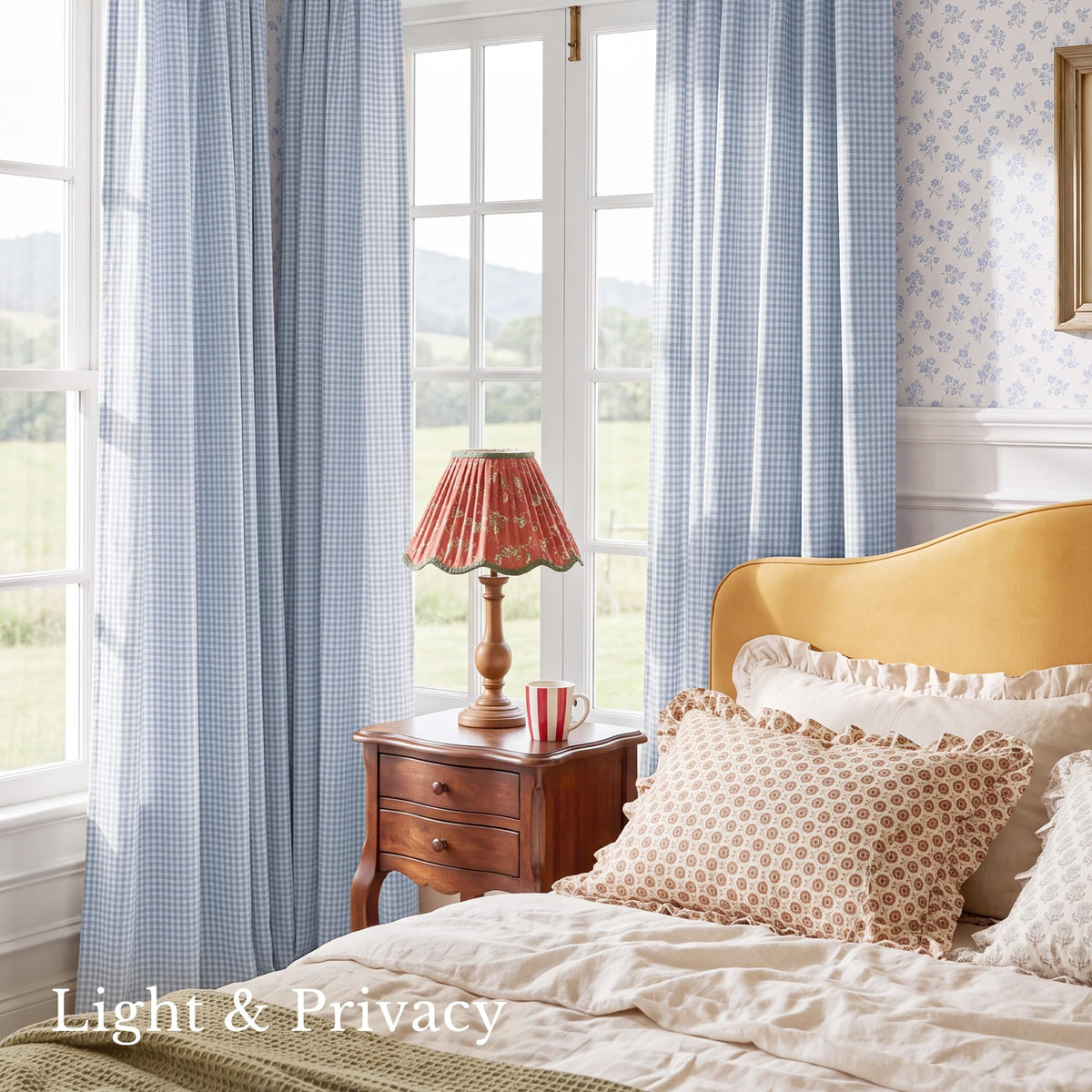 NICETOWN Creamy Yellow Buffalo Plaid Linen Rustic Curtains 84 Inches Long