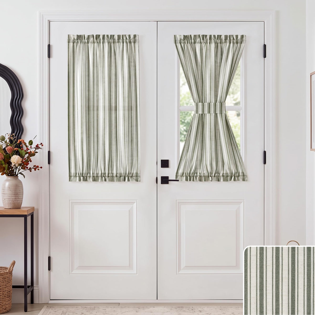 NICETOWN Linen Pin Stripe French Door Curtain Panel for Window Covering