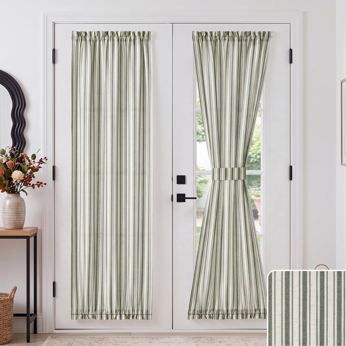 NICETOWN Linen Pin Stripe French Door Curtain Panel for Window Covering