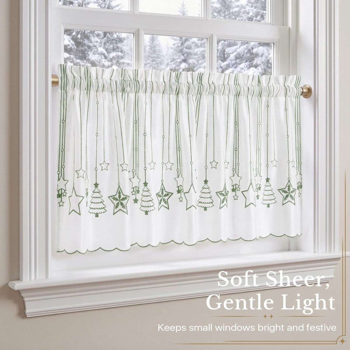 NICETOWN Santa Claus Christmas Rustic Valance for Windows, 52Wx24L, 1PC
