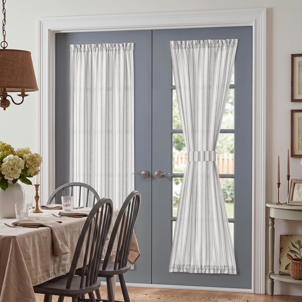 NICETOWN Linen Pin Stripe French Door Curtain Panel for Window Covering