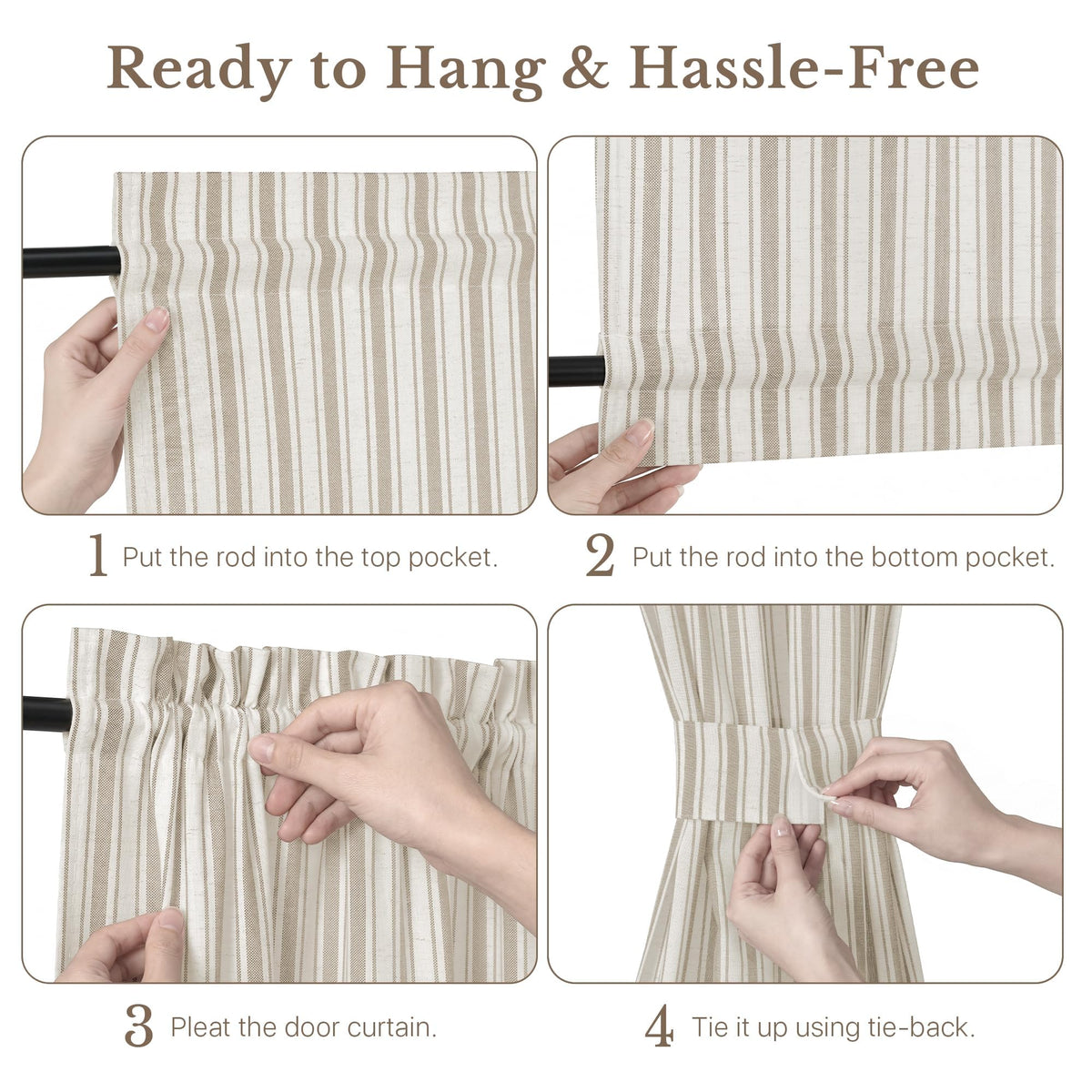 NICETOWN Linen Pin Stripe French Door Curtain Panel for Window Covering