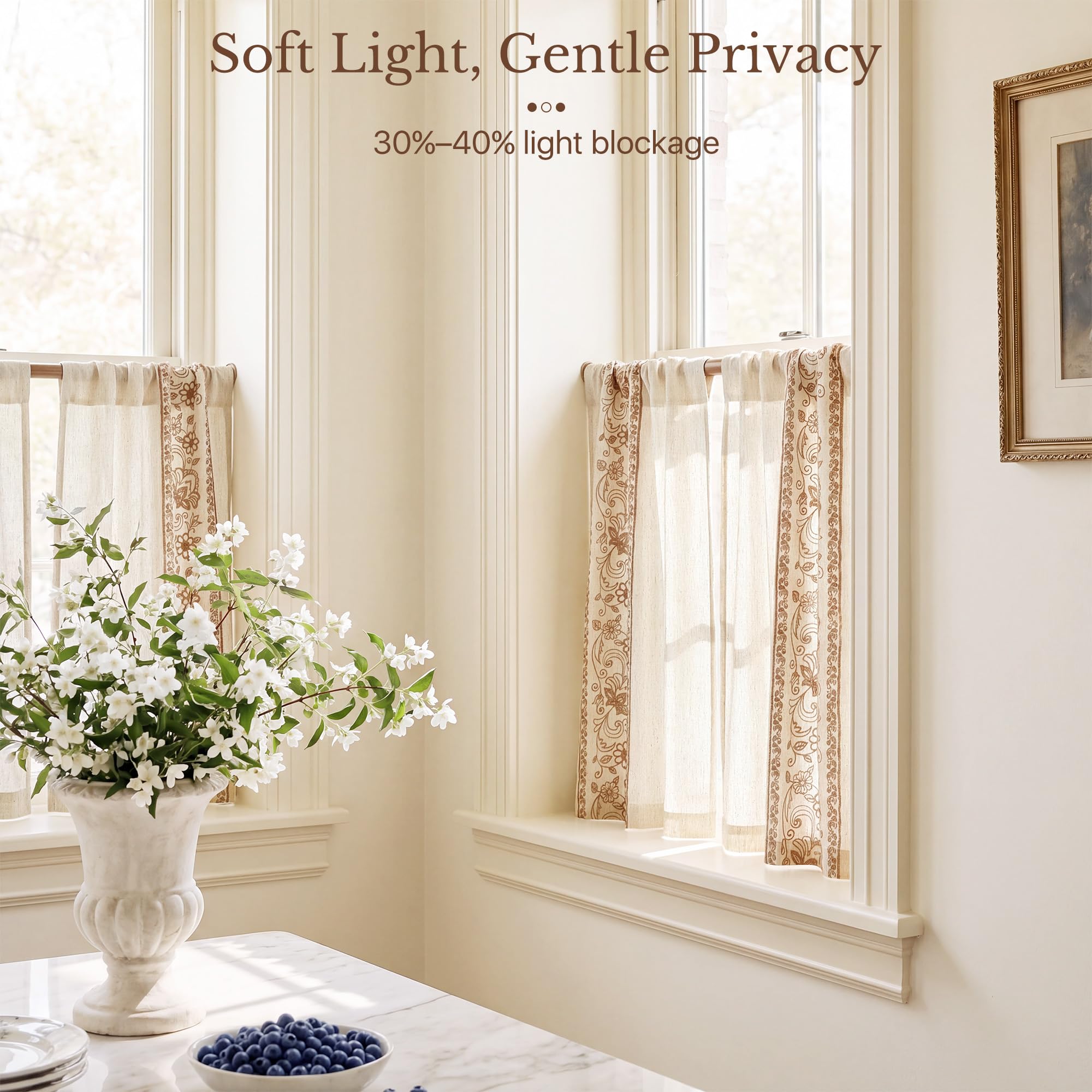Floral Embroidered Linen Ready Made Curtains - Pair
