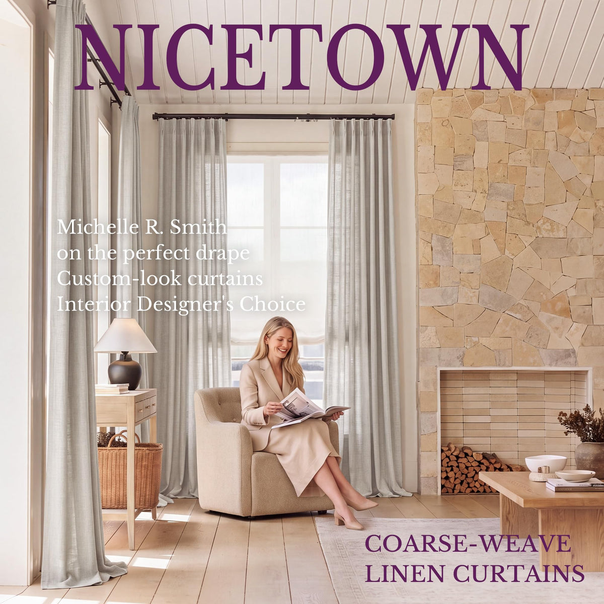 NICETOWN Ivory Pinch Pleated Curtains 108 Inches Long, 2 Panels, W40xL108