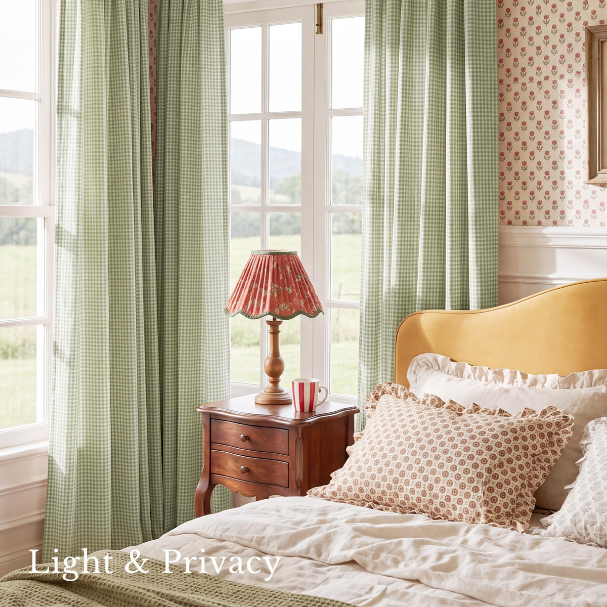NICETOWN Creamy Yellow Buffalo Plaid Linen Rustic Curtains 84 Inches Long