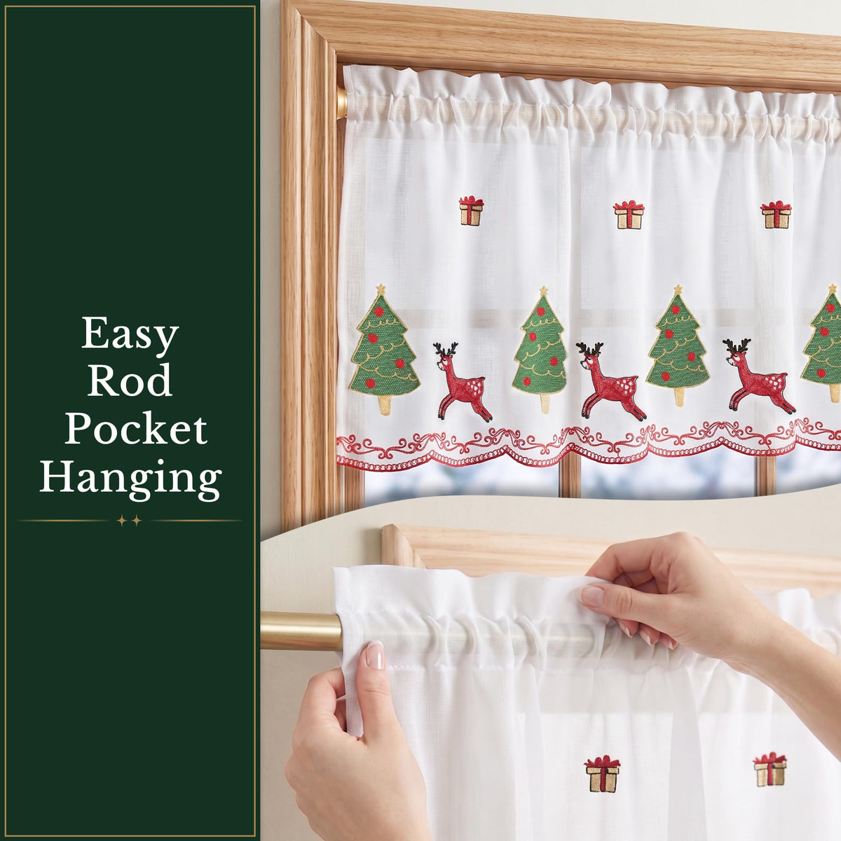 NICETOWN Santa Claus Christmas Rustic Valance for Windows, 52Wx24L, 1PC