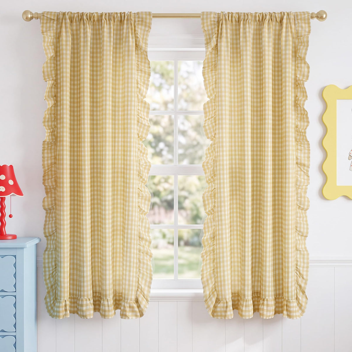 NICETOWN Ruffle Pink Curtains for Girls Room 84" Long, 2 Panels, W40xL84