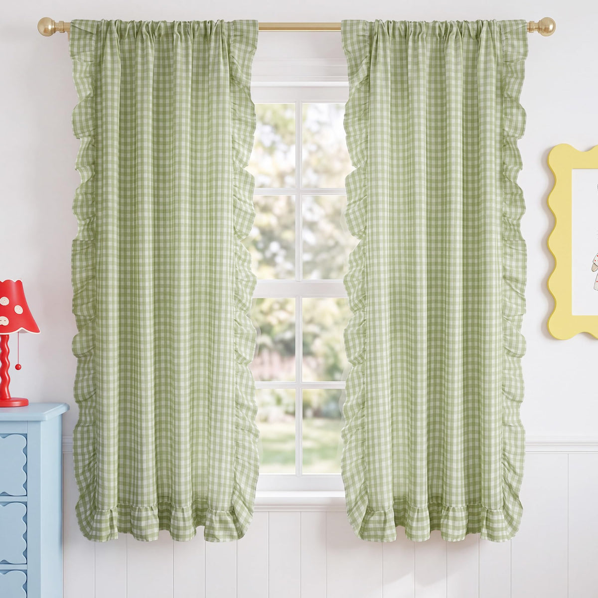NICETOWN Ruffle Pink Curtains for Girls Room 84" Long, 2 Panels, W40xL84