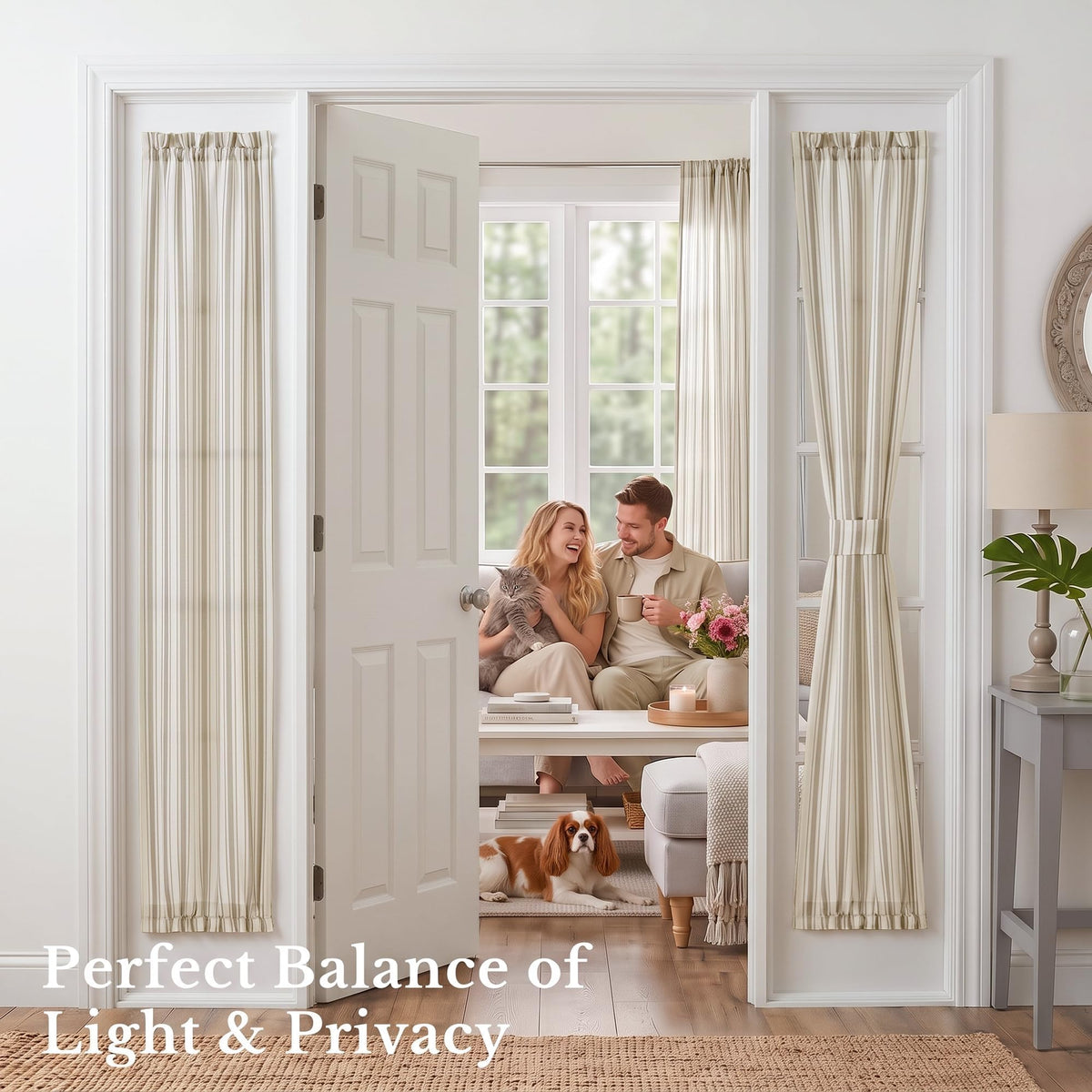 NICETOWN Linen Pin Stripe French Door Curtain Panel for Window Covering