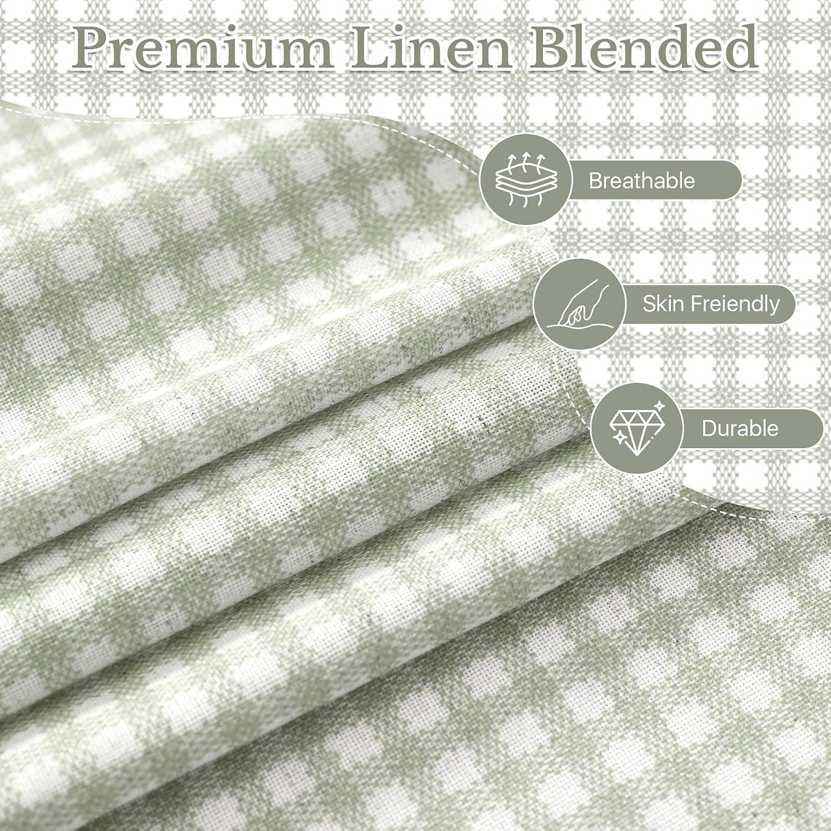NICETOWN Sage Green Buffalo Plaid Ruffle Curtains 84 Inches Long for Bedroom, Privacy Linen Sheer Rococo Shabby Chic Window Gingham Drapes for Living Room, Rod Pocket, 40" W x 84" L, 2 Panels