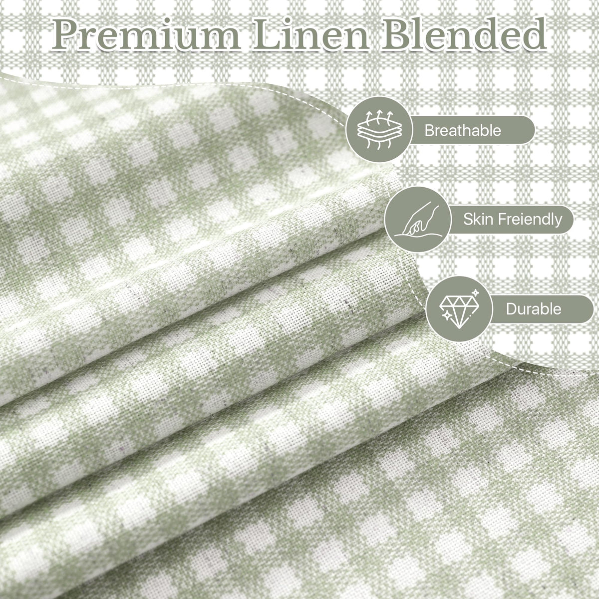 NICETOWN Sage Green Buffalo Plaid Ruffle Curtains 84 Inches Long for Bedroom, Privacy Linen Sheer Rococo Shabby Chic Window Gingham Drapes for Living Room, Rod Pocket, 40" W x 84" L, 2 Panels