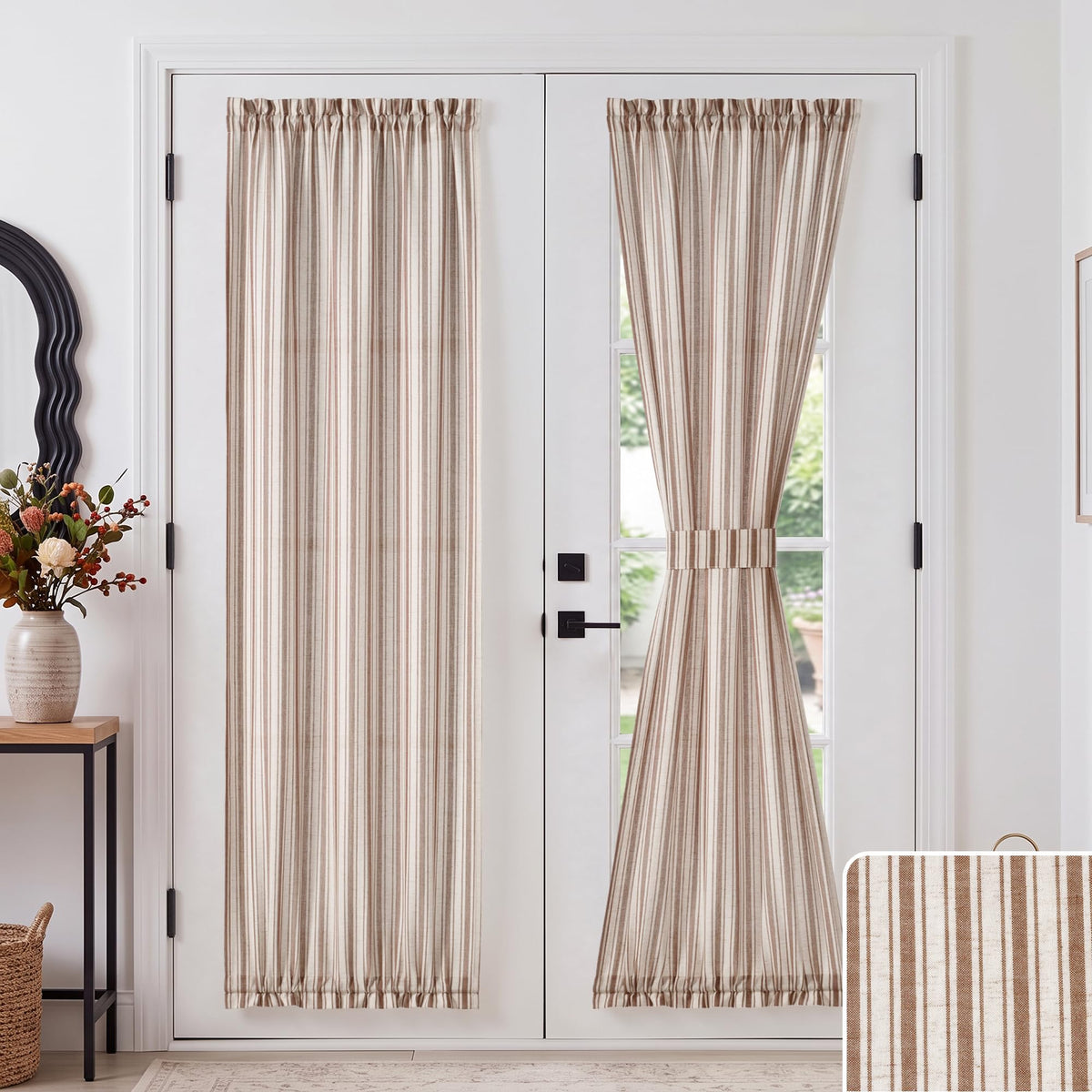 NICETOWN Linen Pin Stripe French Door Curtain Panel for Window Covering