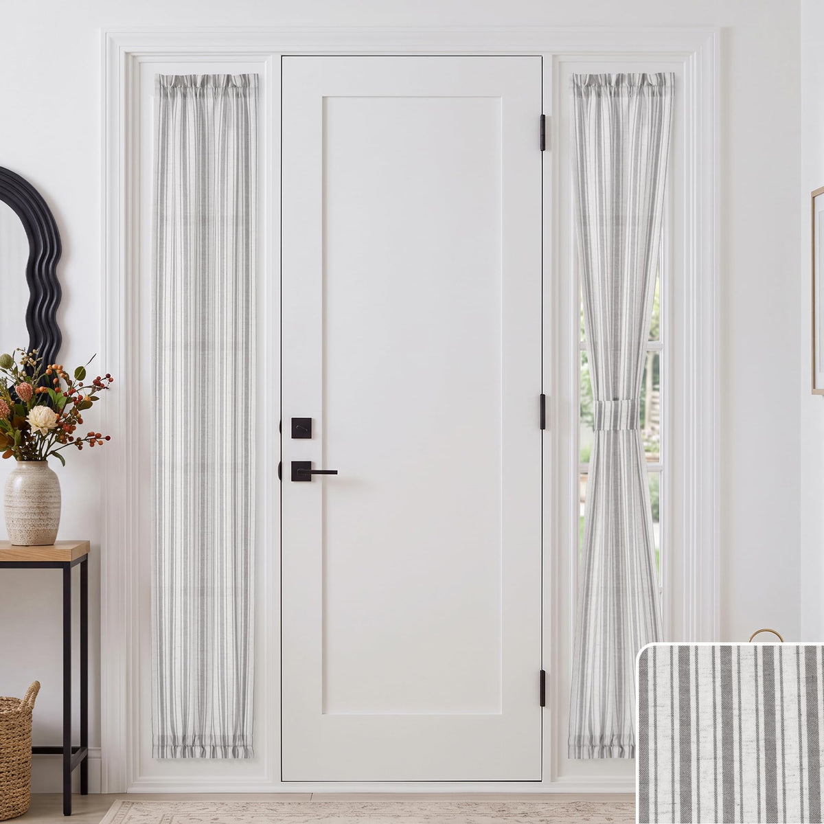NICETOWN Linen Pin Stripe French Door Curtain Panel for Window Covering