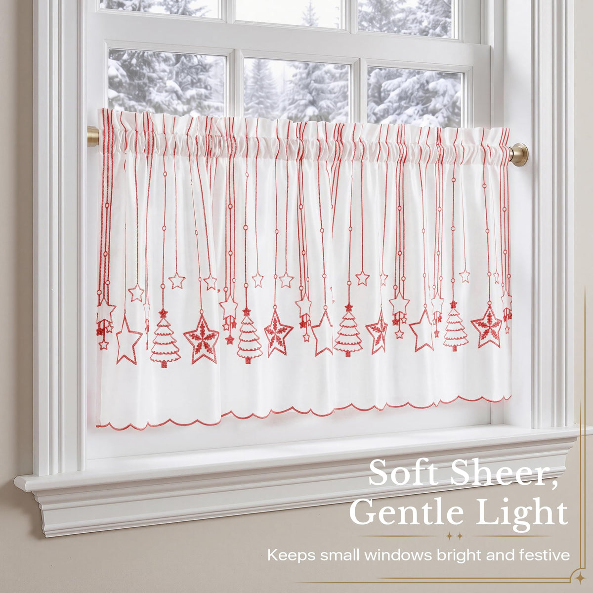 NICETOWN Santa Claus Christmas Rustic Valance for Windows, 52Wx24L, 1PC