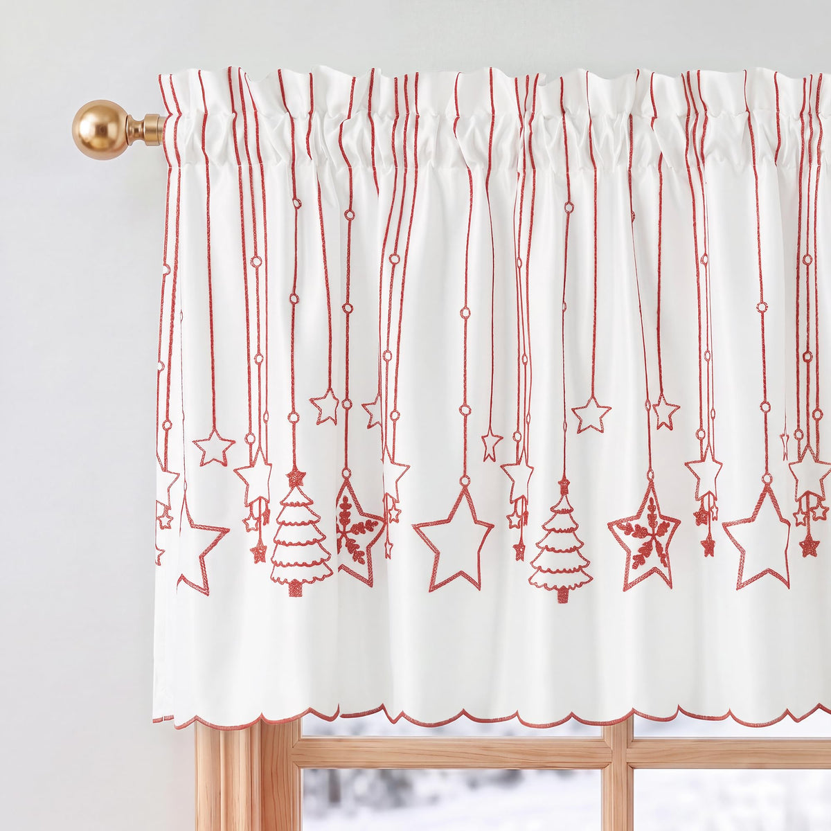 NICETOWN Santa Claus Christmas Rustic Valance for Windows, 52Wx24L, 1PC