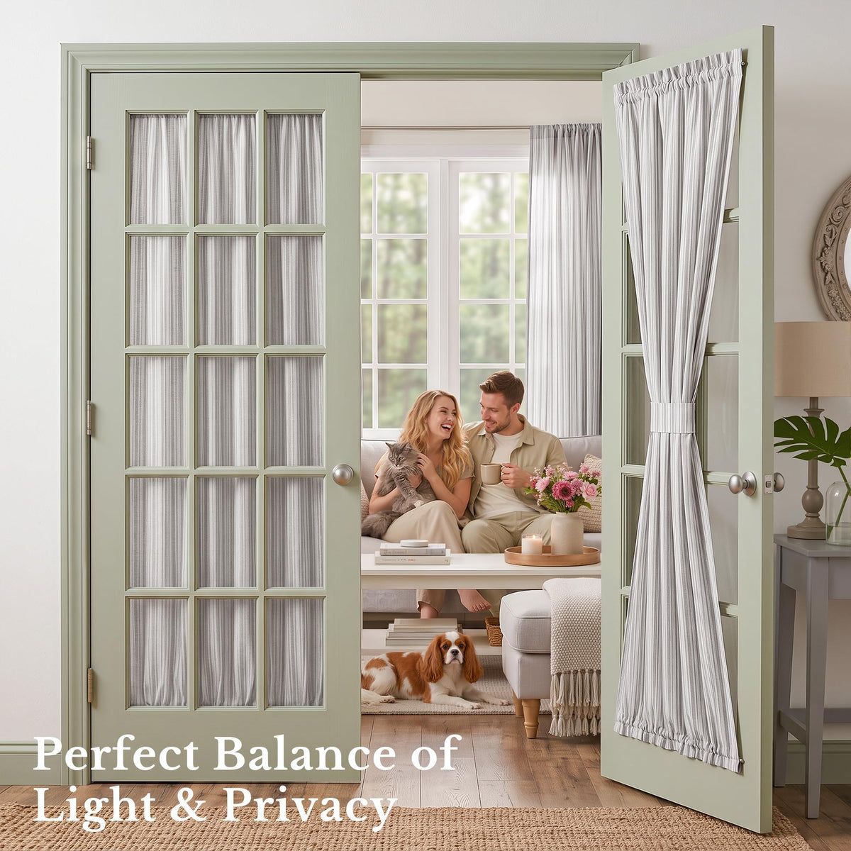 NICETOWN Linen Pin Stripe French Door Curtain Panel for Window Covering